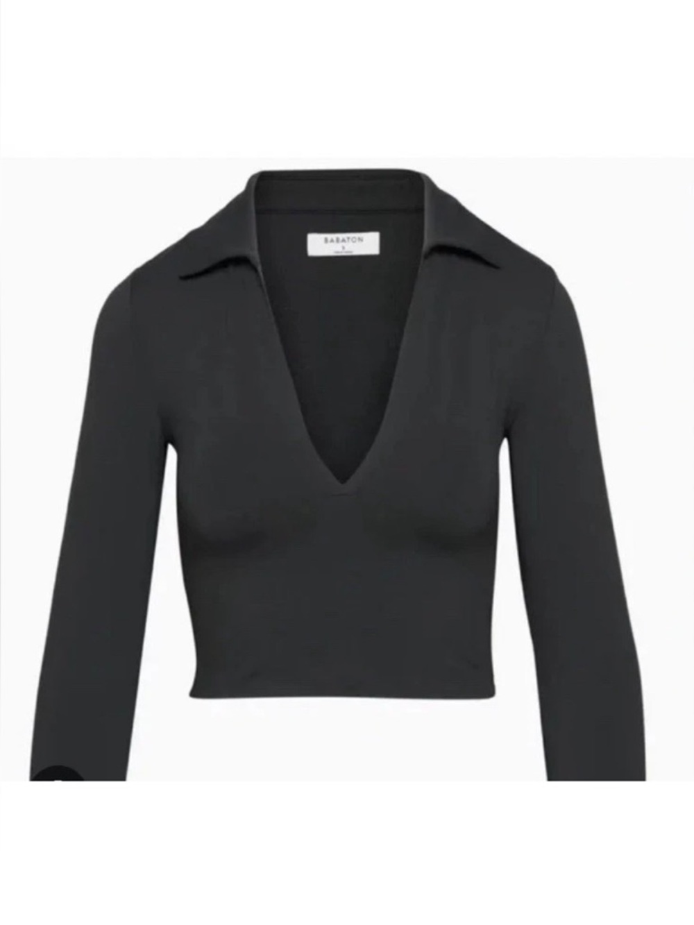 Babaton Black Long-Sleeve Deep V Crop Top. Size L